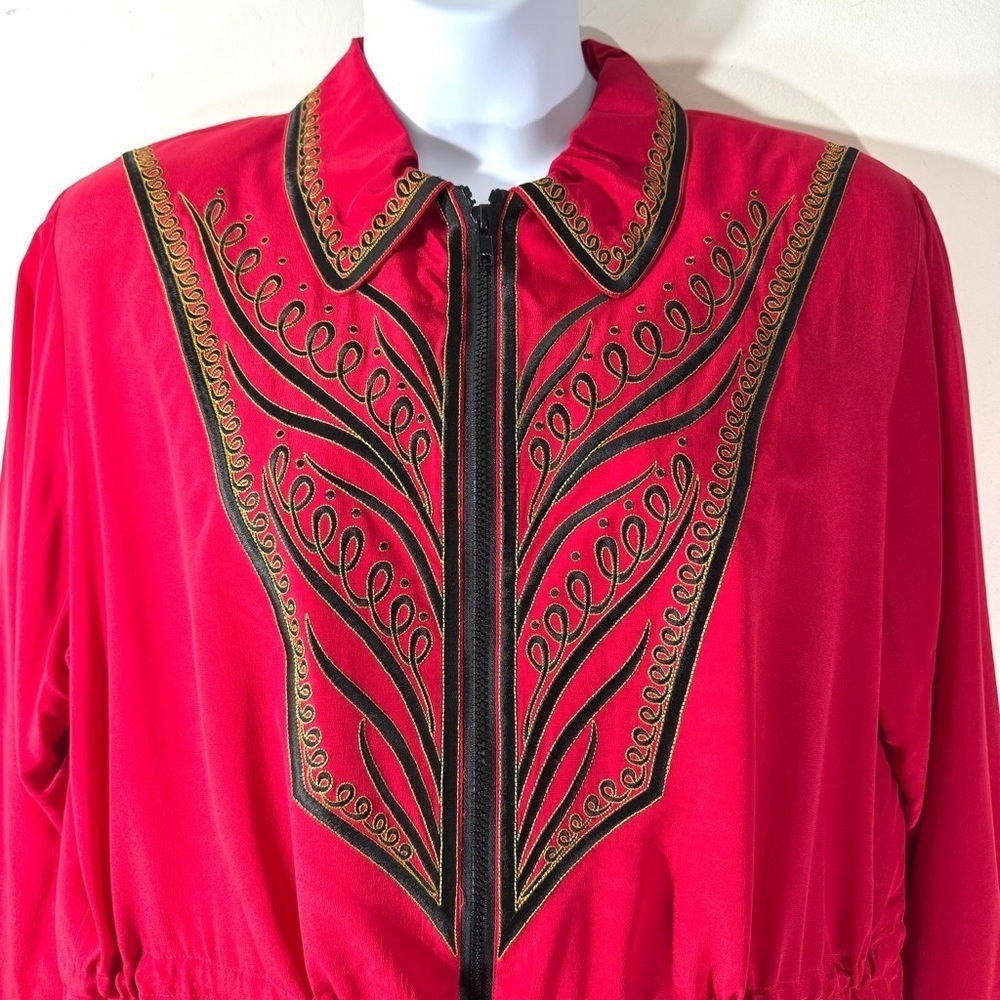 Vintage BOB MACKIE Wearable Art SILK Red and Black Embroidered Jacket - Picture 2 of 10